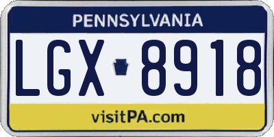 PA license plate LGX8918