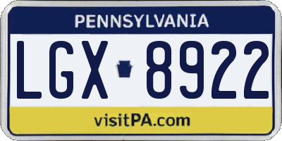 PA license plate LGX8922