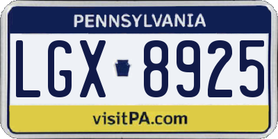 PA license plate LGX8925