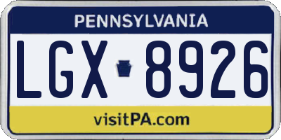 PA license plate LGX8926