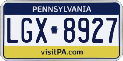 PA license plate LGX8927