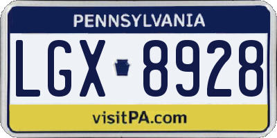 PA license plate LGX8928