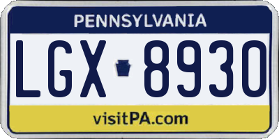 PA license plate LGX8930