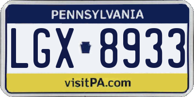 PA license plate LGX8933