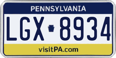 PA license plate LGX8934