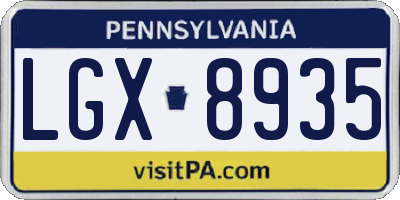 PA license plate LGX8935