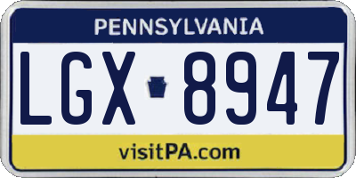 PA license plate LGX8947