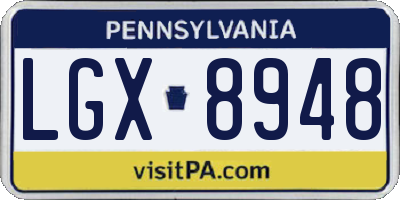 PA license plate LGX8948