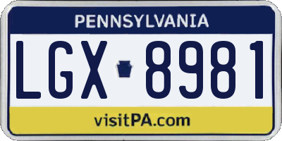 PA license plate LGX8981