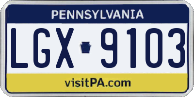 PA license plate LGX9103