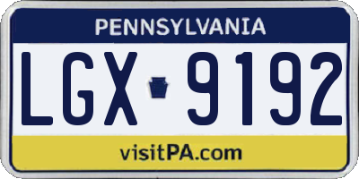 PA license plate LGX9192