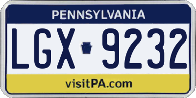 PA license plate LGX9232