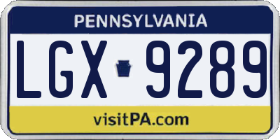 PA license plate LGX9289
