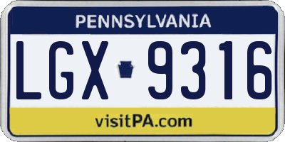 PA license plate LGX9316