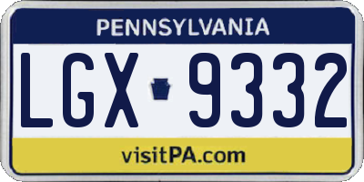 PA license plate LGX9332