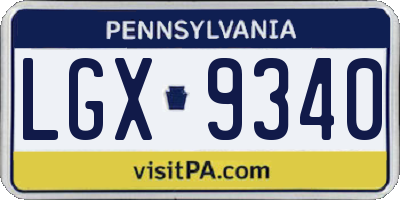 PA license plate LGX9340