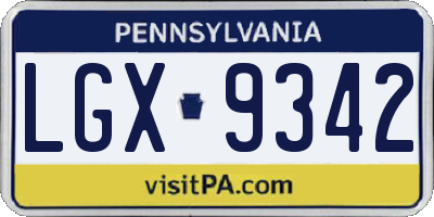 PA license plate LGX9342