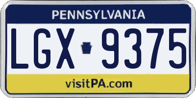 PA license plate LGX9375