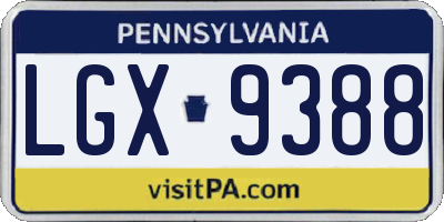 PA license plate LGX9388