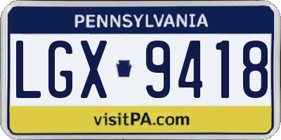 PA license plate LGX9418