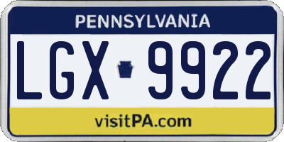 PA license plate LGX9922