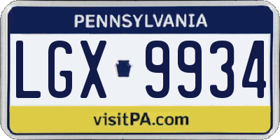 PA license plate LGX9934