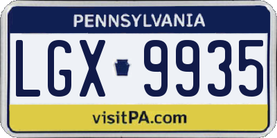 PA license plate LGX9935