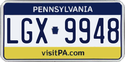 PA license plate LGX9948