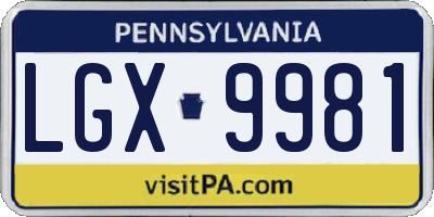 PA license plate LGX9981