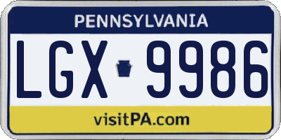 PA license plate LGX9986