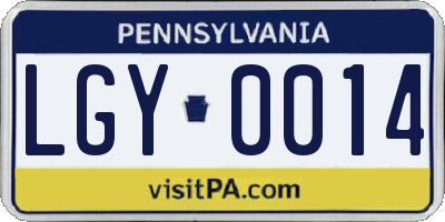 PA license plate LGY0014