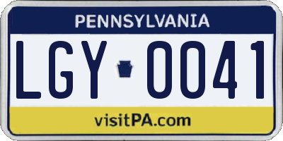 PA license plate LGY0041