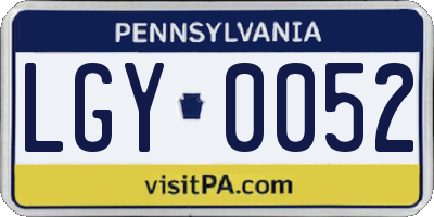 PA license plate LGY0052
