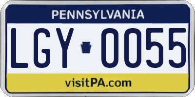 PA license plate LGY0055