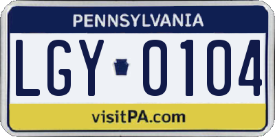 PA license plate LGY0104