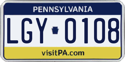 PA license plate LGY0108