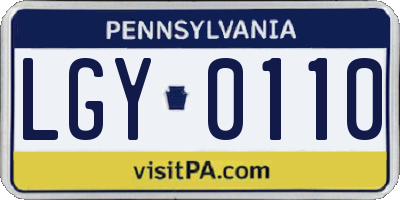 PA license plate LGY0110