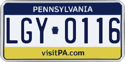 PA license plate LGY0116