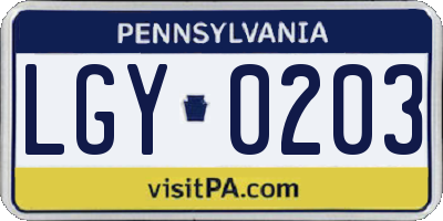 PA license plate LGY0203