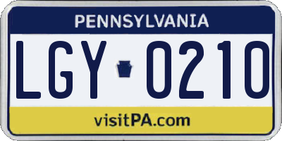 PA license plate LGY0210