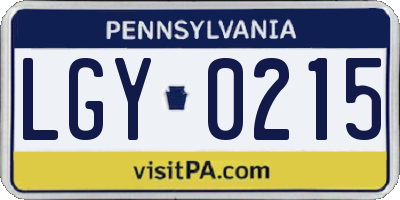 PA license plate LGY0215