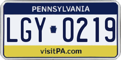 PA license plate LGY0219