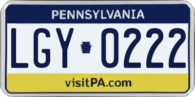 PA license plate LGY0222
