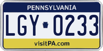 PA license plate LGY0233