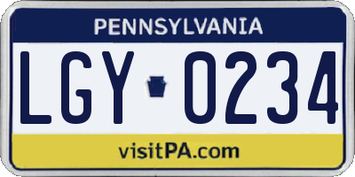 PA license plate LGY0234