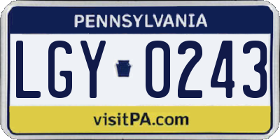 PA license plate LGY0243