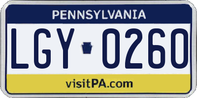 PA license plate LGY0260