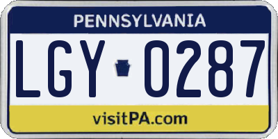 PA license plate LGY0287