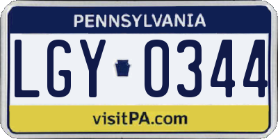 PA license plate LGY0344