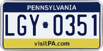 PA license plate LGY0351